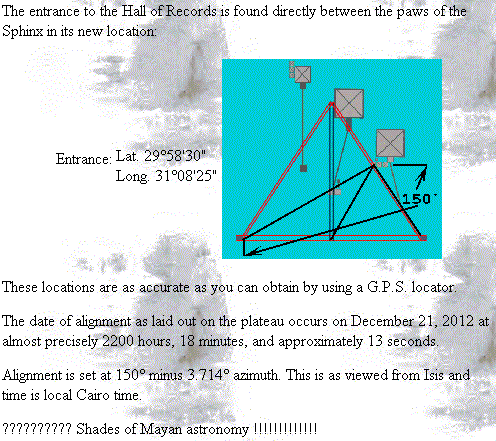 The Giza alignments which correlate to the astronomical  situation on Winter Sostice 2012. Click here for link