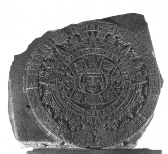The Aztec Sunstone, sometimes referred to as the Aztec Calendar. (12 feet across). Museum of Anthropology, Mexico City. The Great Treasures of the Aztecs. C. 1994. Edouardo Matos Moctezuma