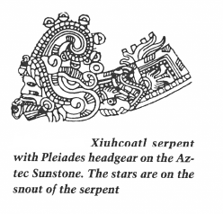 Xiuhcoatl serpent on the Aztec Sunstone. Maya Cosmogenesis 2012. C. 1998. J. M. Jenkins. Click for link to Jenkins' MC2012 site