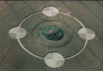 The central circle is a round barrow, or Bronze age burial mound. Everleigh Ashes, Wilts. UK. 19/07/2000. C. 2000. Steve Alexander
