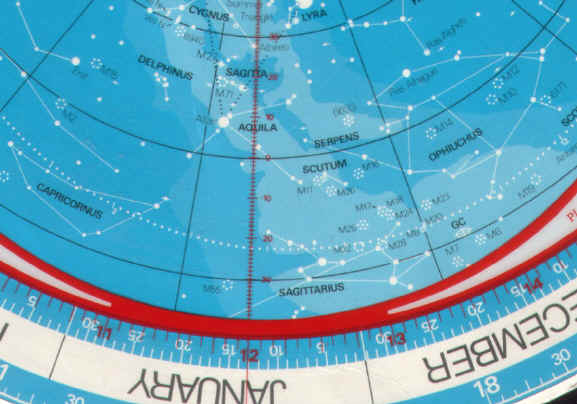 Planisphere: view from Northern hemisphere, looking South, 13.30 pm on 21/12/2012