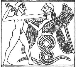 Zeus versus Typhon, another feathered serpent. The 12th Planet. C. 1976. Zecharia Sitchin